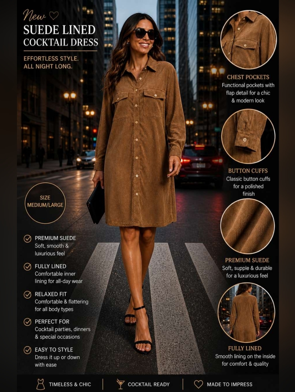 Corduroy Button-Front Midi Dress in Brown